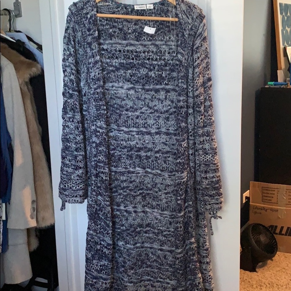 Hooded long cardigan sweater